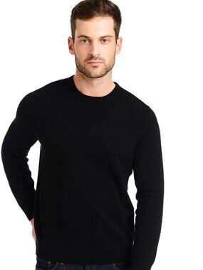 Tahari Men’s Size Large Black 100% Extra Fine Merino Wool Long Sleeve Sweater